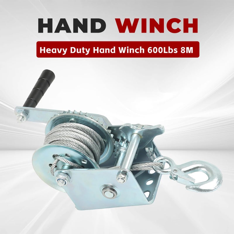 findmall Heavy Duty Hand Winch 600Lbs Hand Crank Strap Gear with 8m Steel Wire Manual Operated Two-Way Ratchet Boat Trailer Marine for Loading Boats Personal Watercraft and Lawn Equipment - Image 5